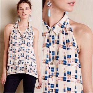 Anthropologie Maeve lipstick print top
